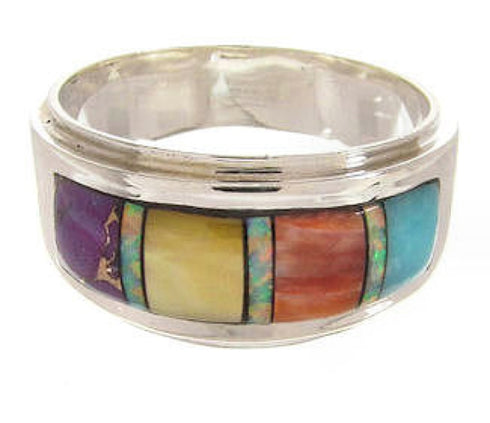 Sterling Silver Multicolor Inlay Southwestern Ring Size 6-3/4 PS58218
